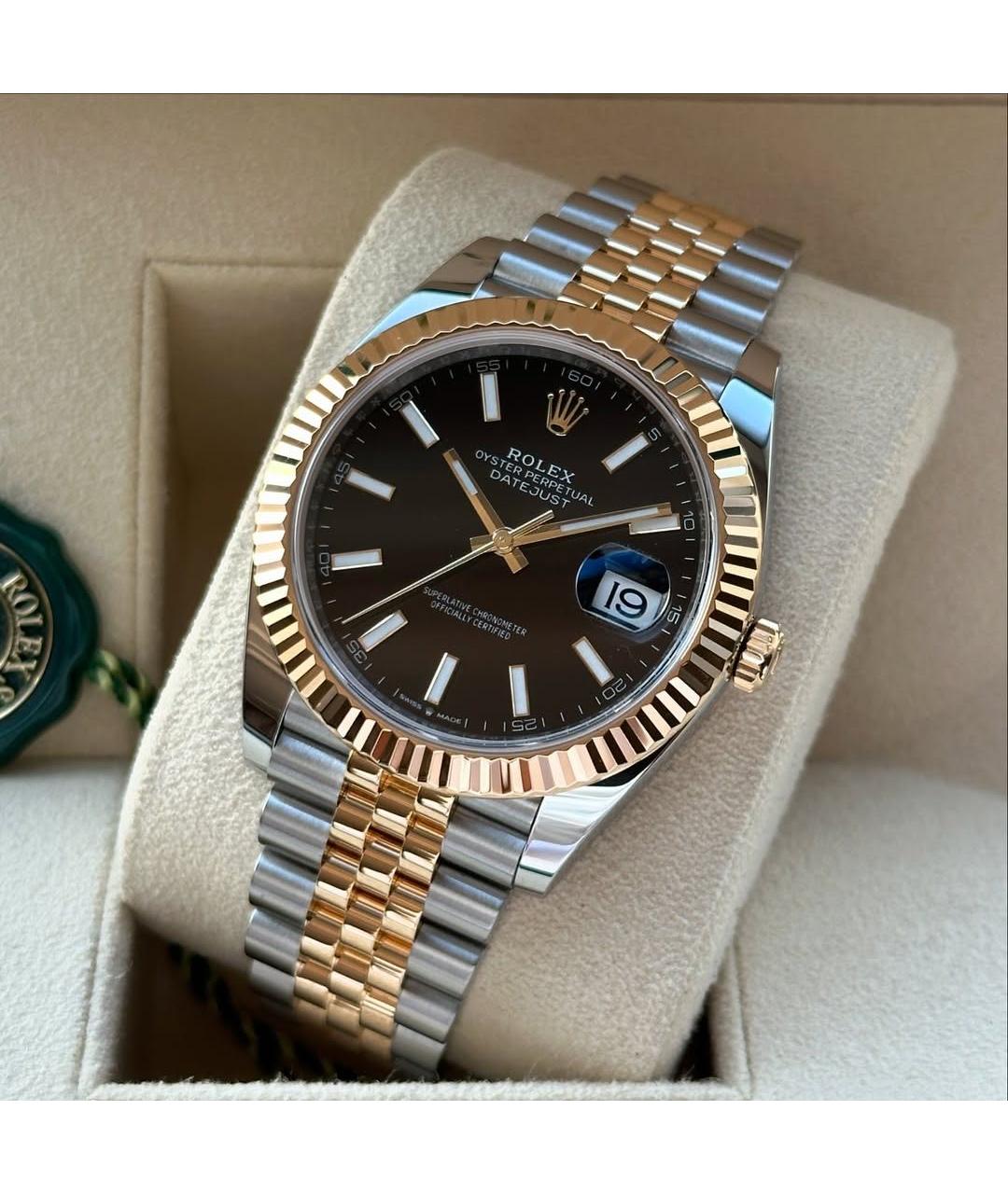 ROLEX Черные часы из желтого золота, фото 4