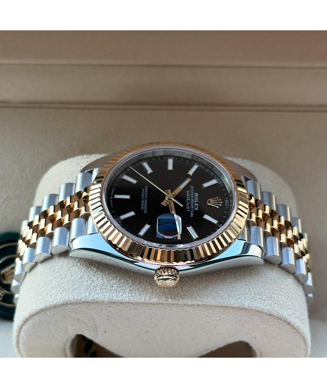ROLEX Черные часы из желтого золота, фото 5