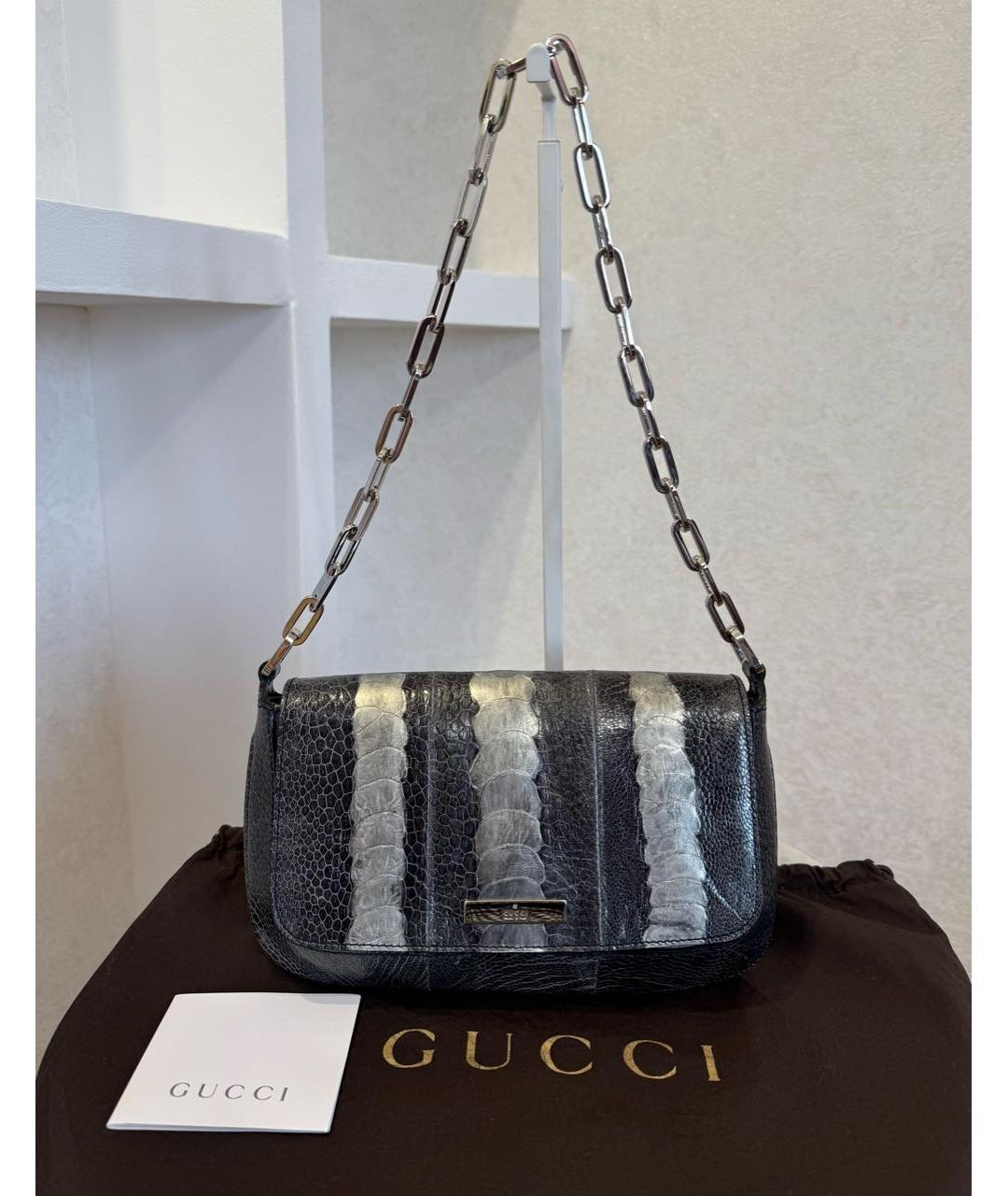 GUCCI Антрацитовая сумка через плечо из экзотической кожи, фото 3