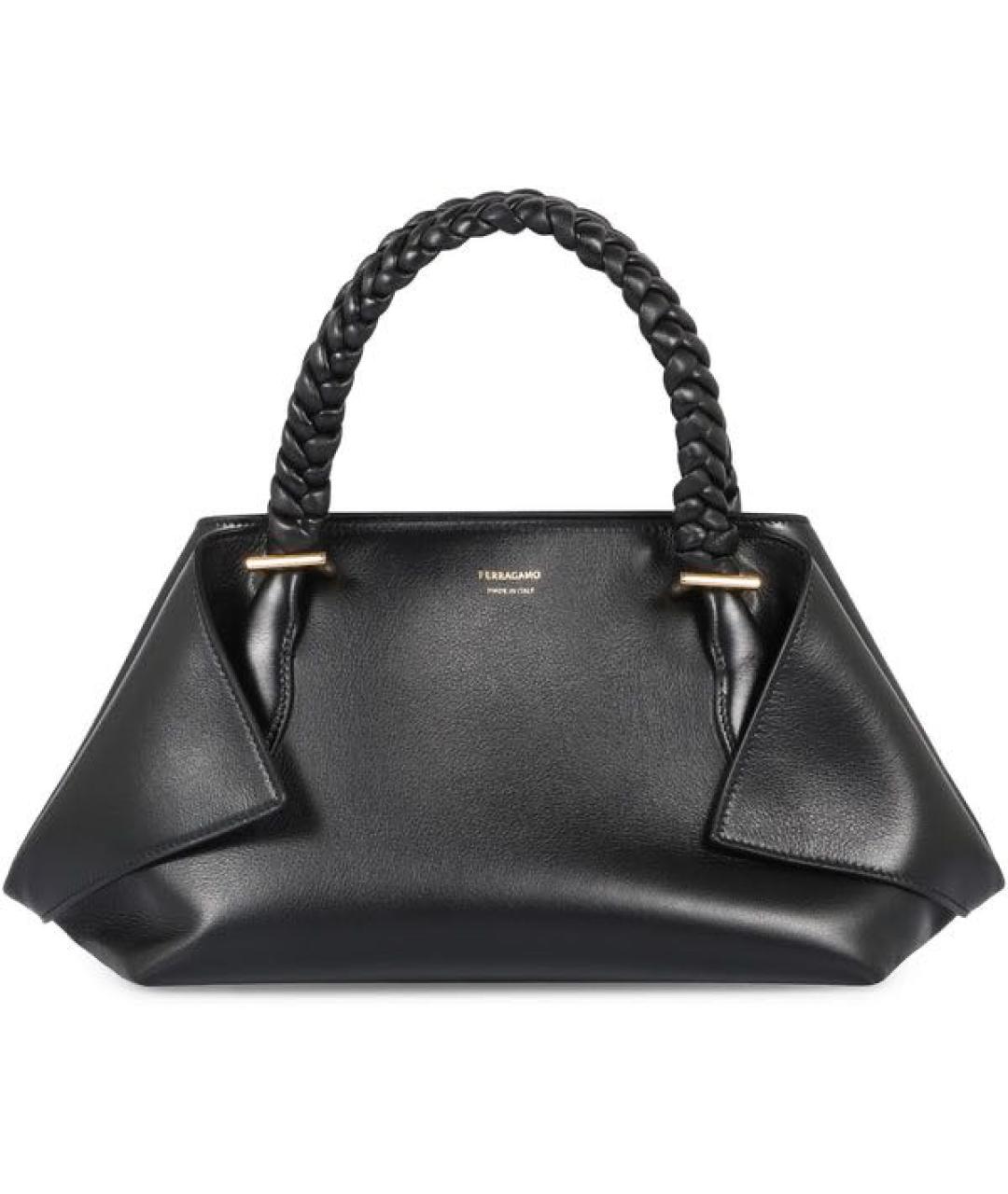 FERRAGAMO Черная кожаная сумка с короткими ручками, фото 1