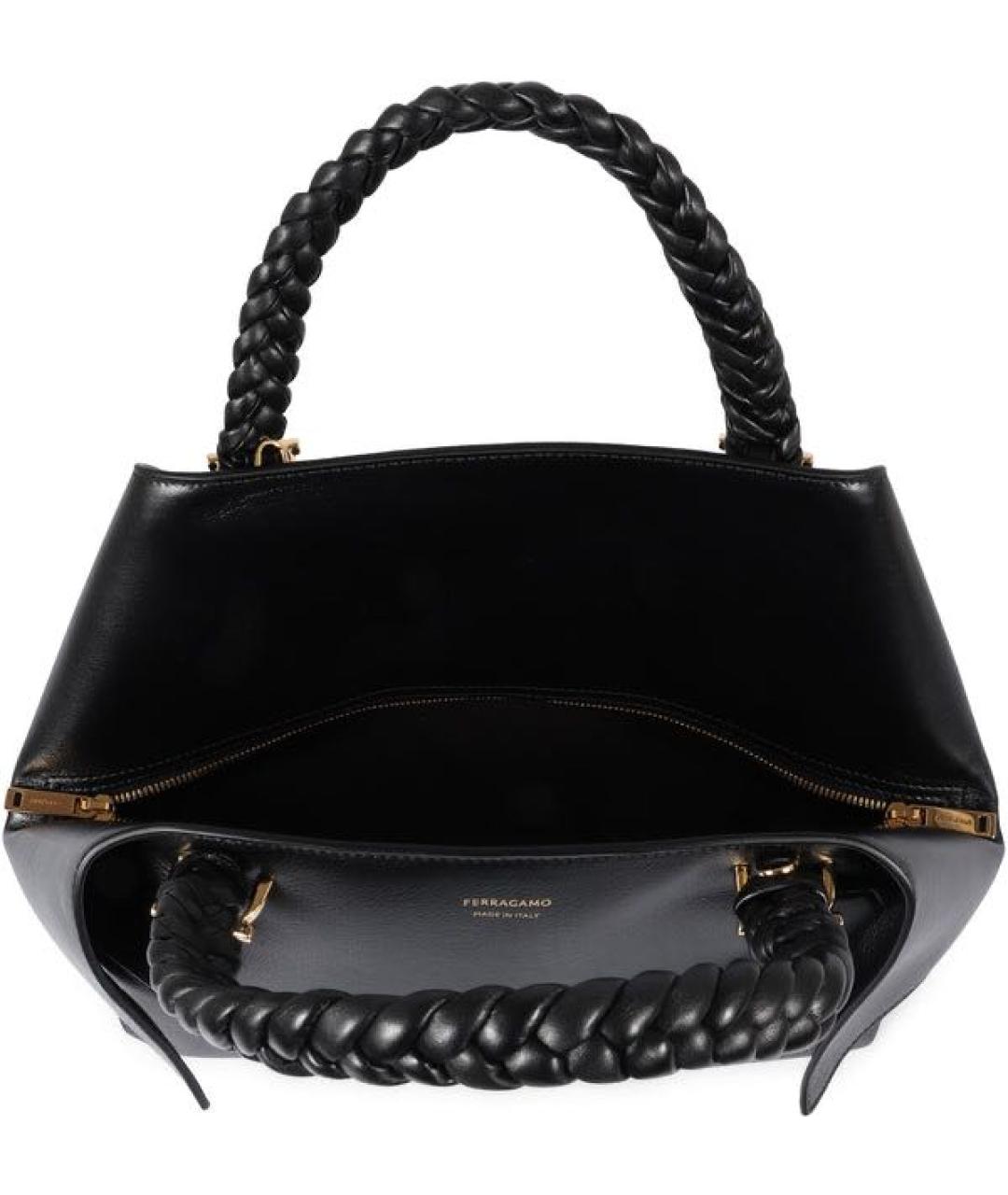 FERRAGAMO Черная кожаная сумка с короткими ручками, фото 4