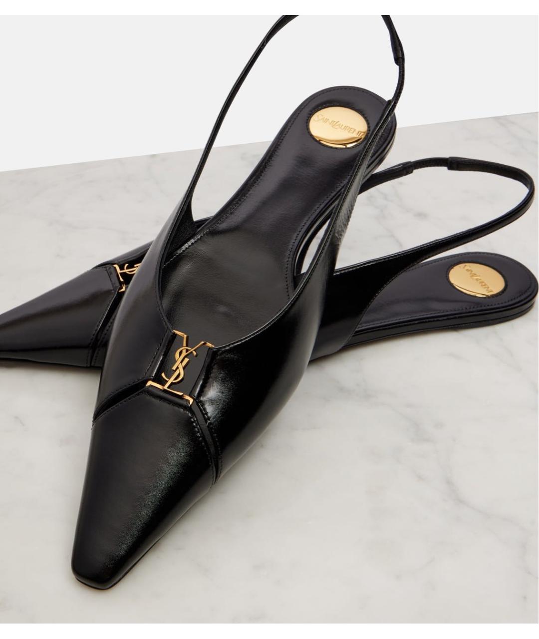 SAINT LAURENT Черные кожаные балетки, фото 2