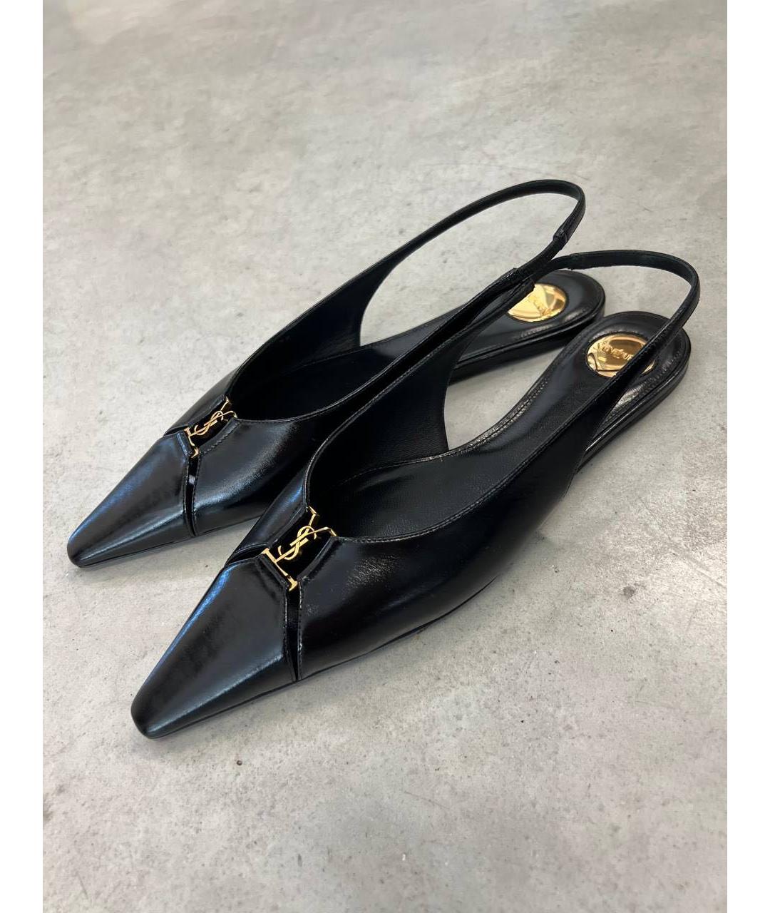 SAINT LAURENT Черные кожаные балетки, фото 6