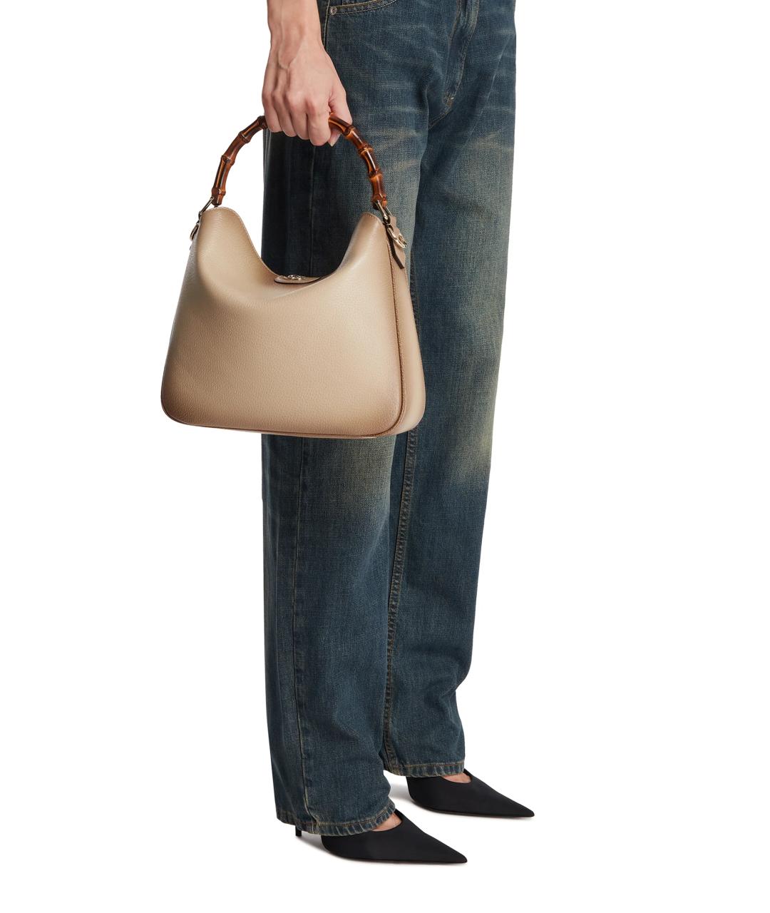 GUCCI Бежевая кожаная сумка через плечо, фото 2