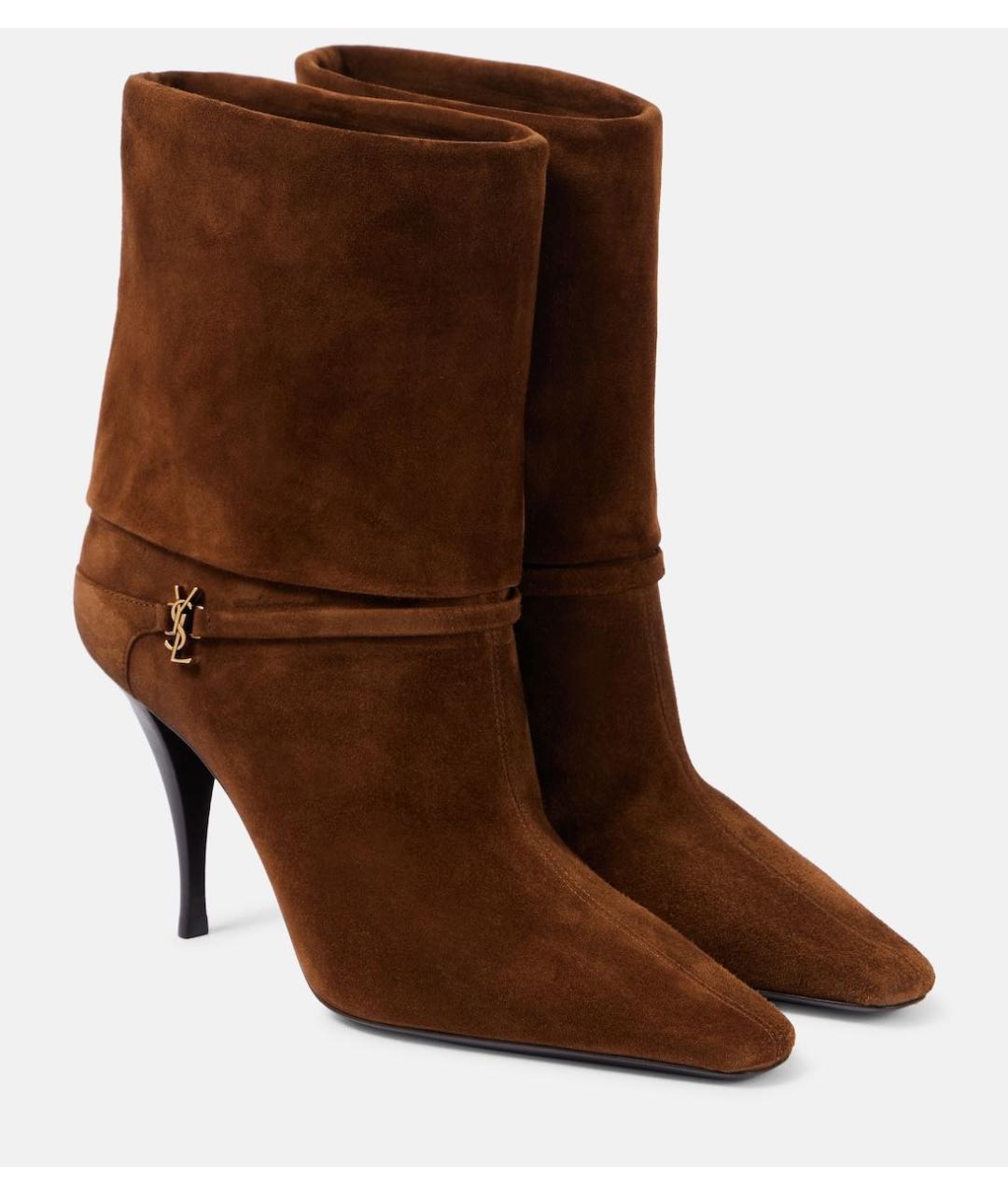 SAINT LAURENT Коричневые замшевые ботильоны, фото 3
