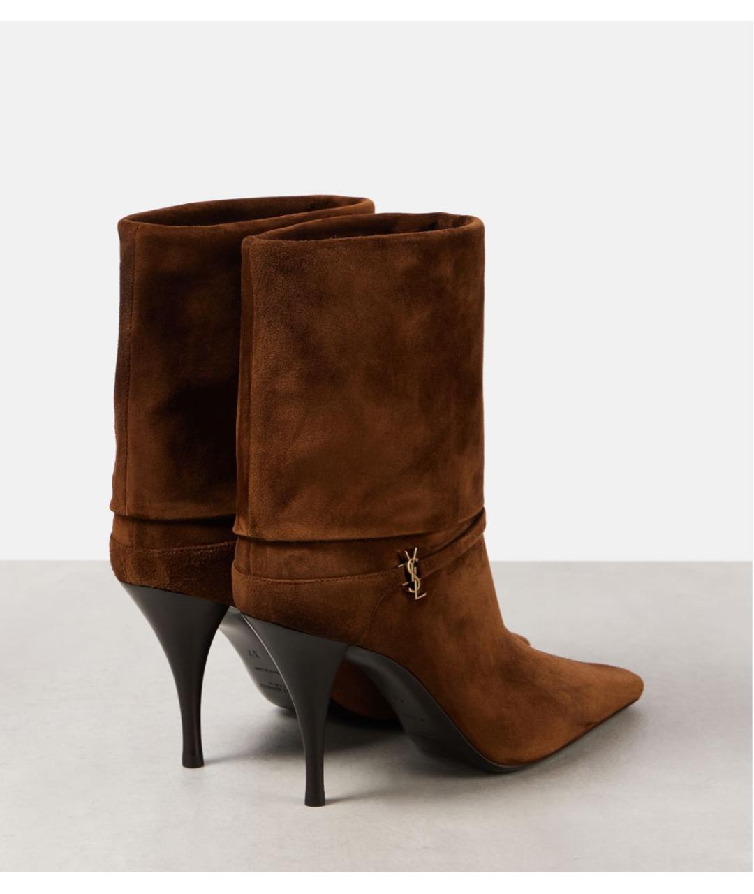 SAINT LAURENT Коричневые замшевые ботильоны, фото 4