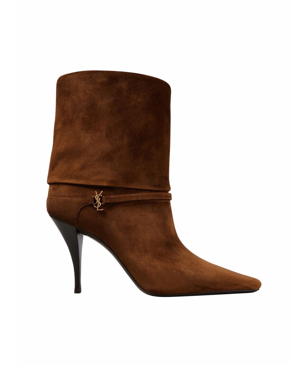 SAINT LAURENT Коричневые замшевые ботильоны, фото 1