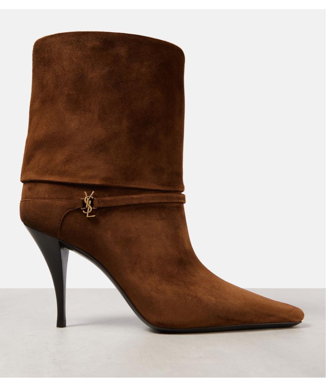 SAINT LAURENT Коричневые замшевые ботильоны, фото 9