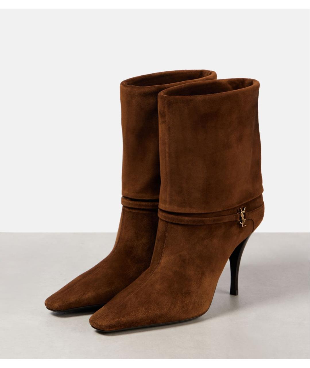 SAINT LAURENT Коричневые замшевые ботильоны, фото 2