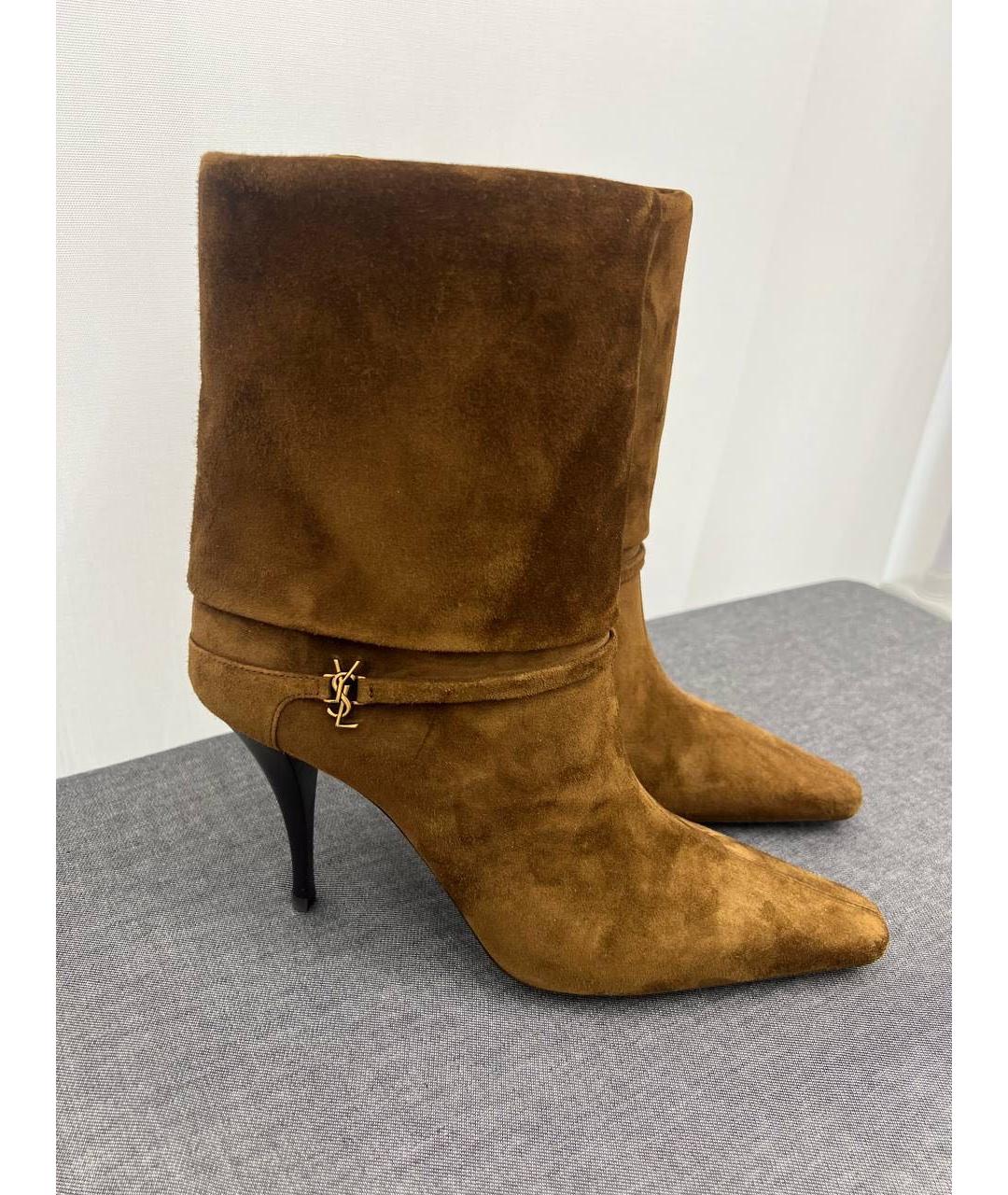 SAINT LAURENT Коричневые замшевые ботильоны, фото 7