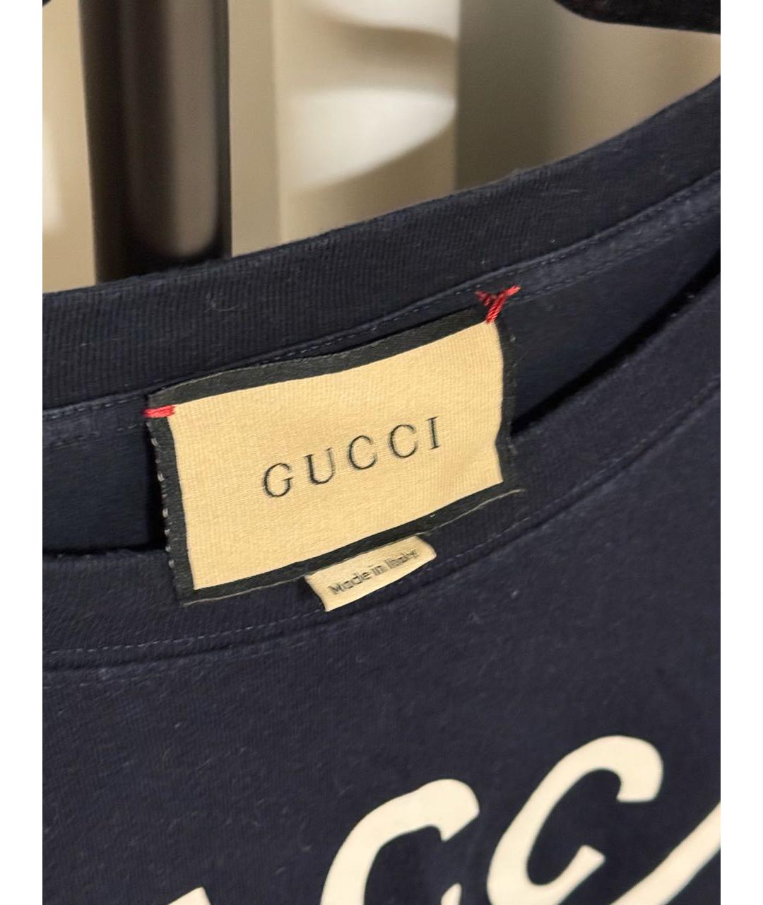 GUCCI Темно-синяя хлопковая футболка, фото 2