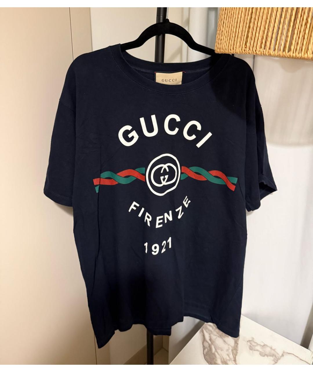 GUCCI Темно-синяя хлопковая футболка, фото 4