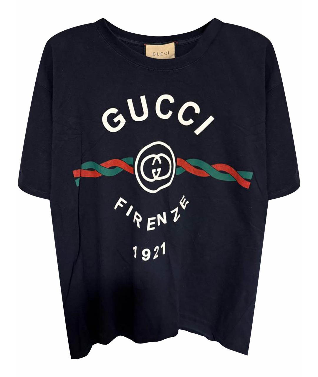 GUCCI Темно-синяя хлопковая футболка, фото 1