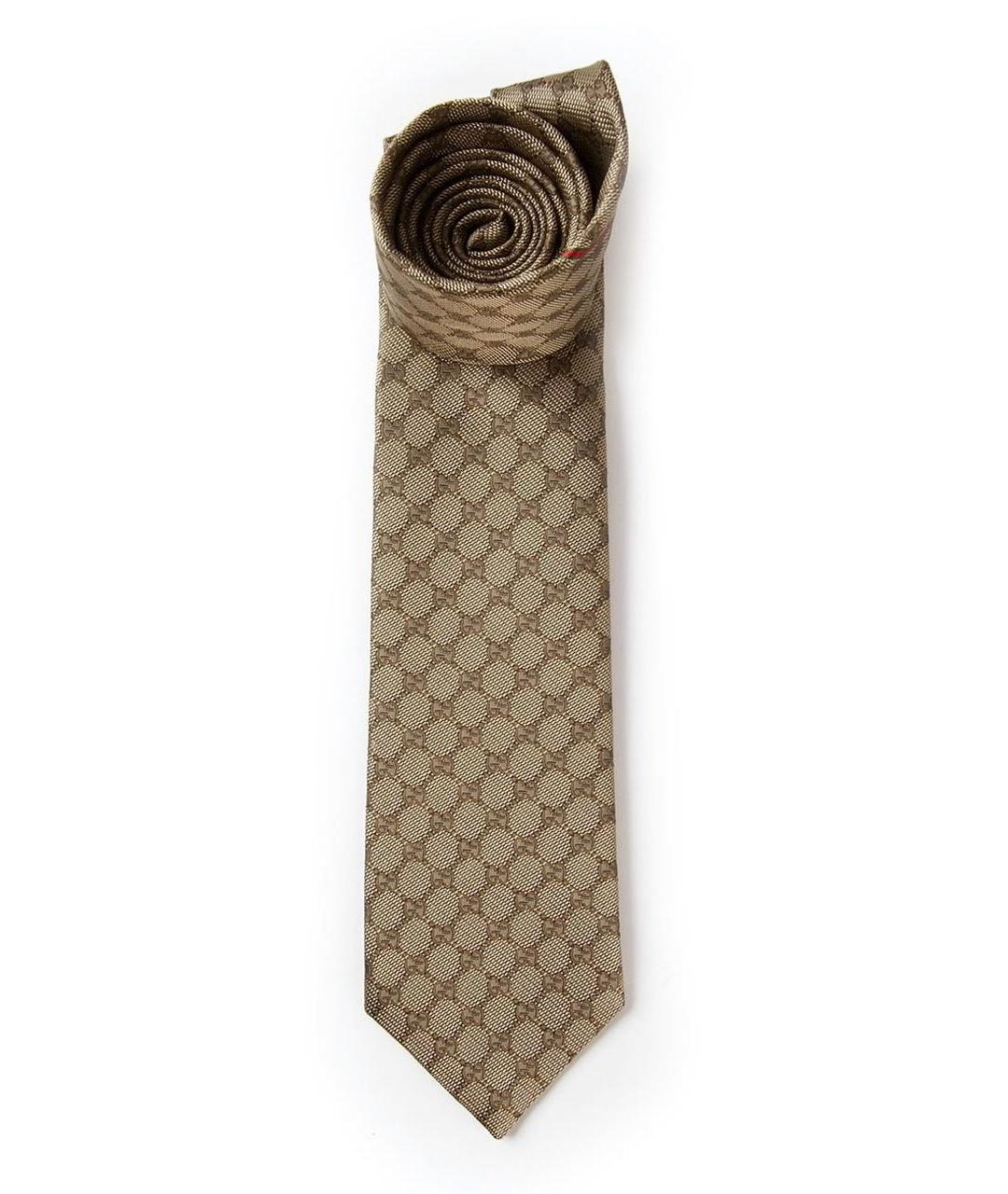 GUCCI Бежевый шелковый галстук, фото 5