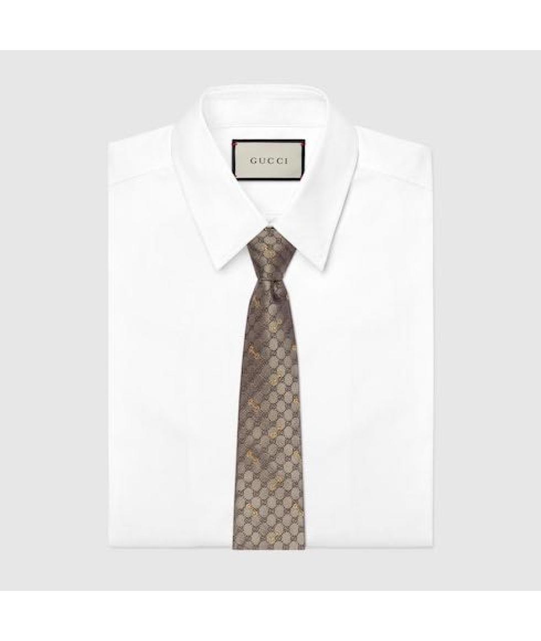 GUCCI Бежевый шелковый галстук, фото 4