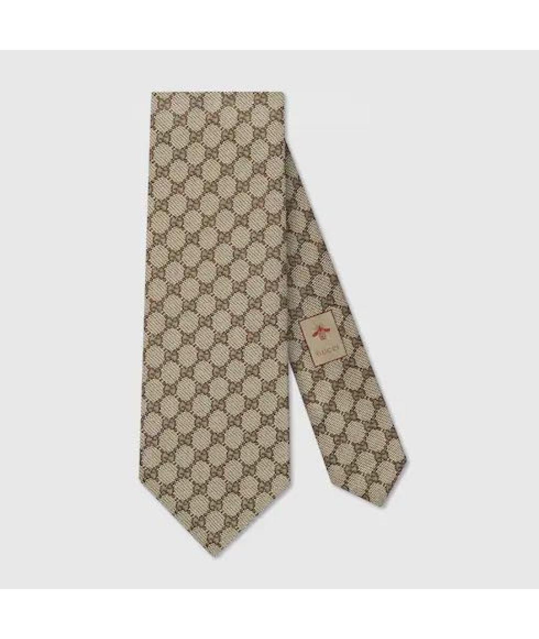GUCCI Бежевый шелковый галстук, фото 2