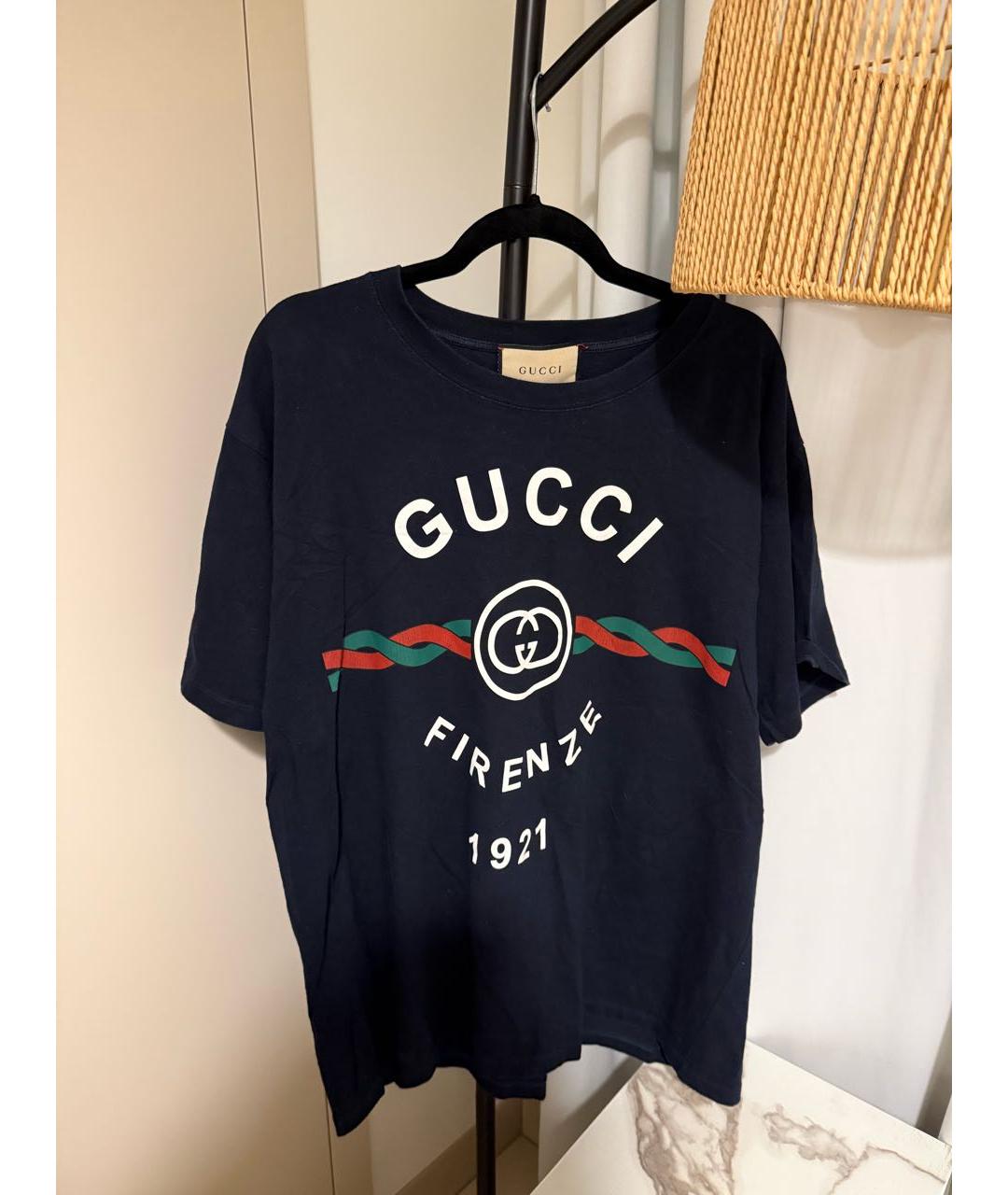 GUCCI Темно-синее хлопковое поло с коротким рукавом, фото 4