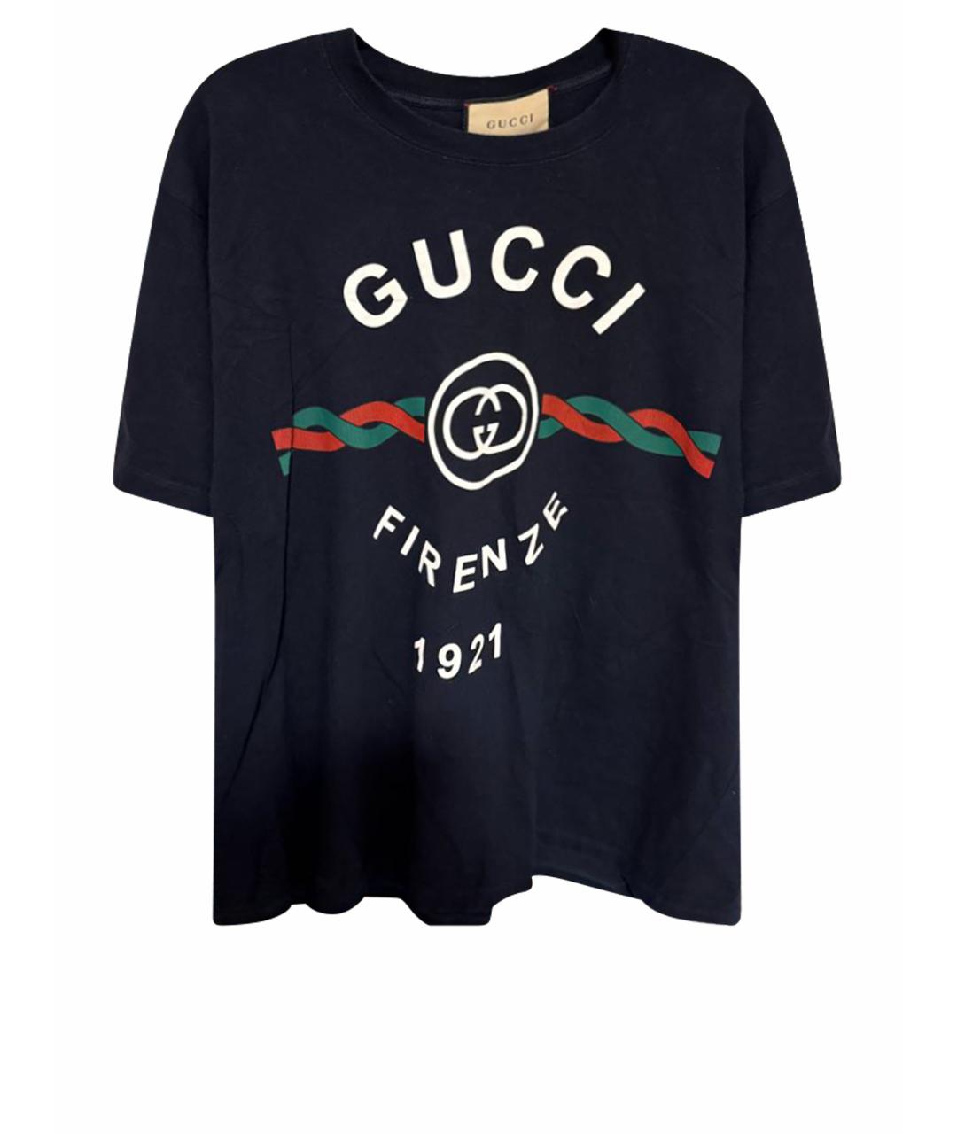 GUCCI Темно-синее хлопковое поло с коротким рукавом, фото 1