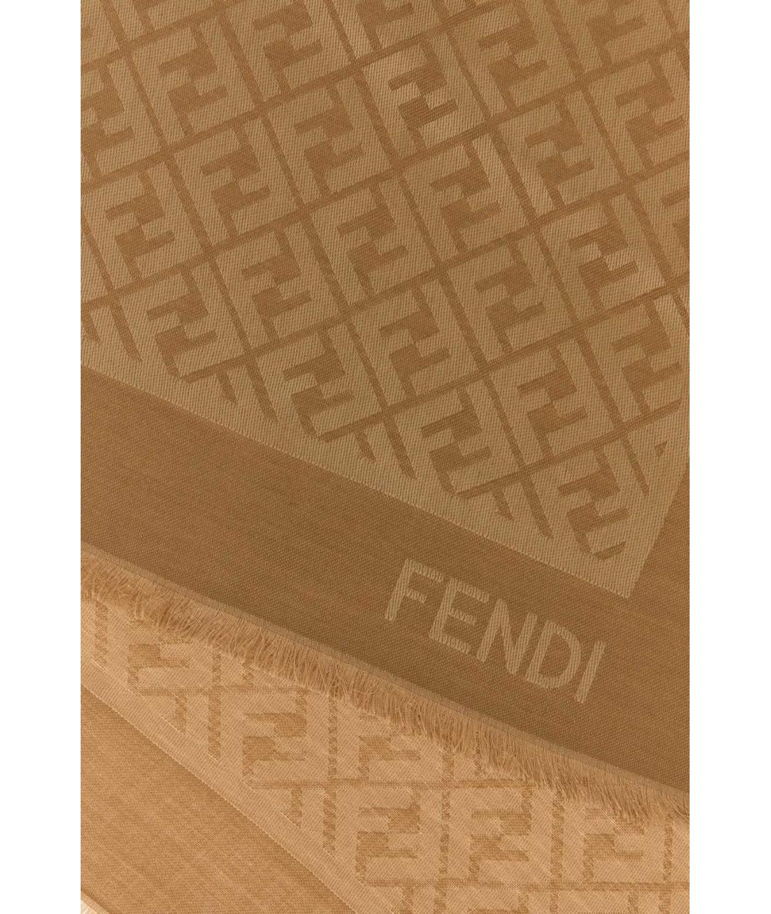FENDI Бежевый шелковый шарф, фото 2