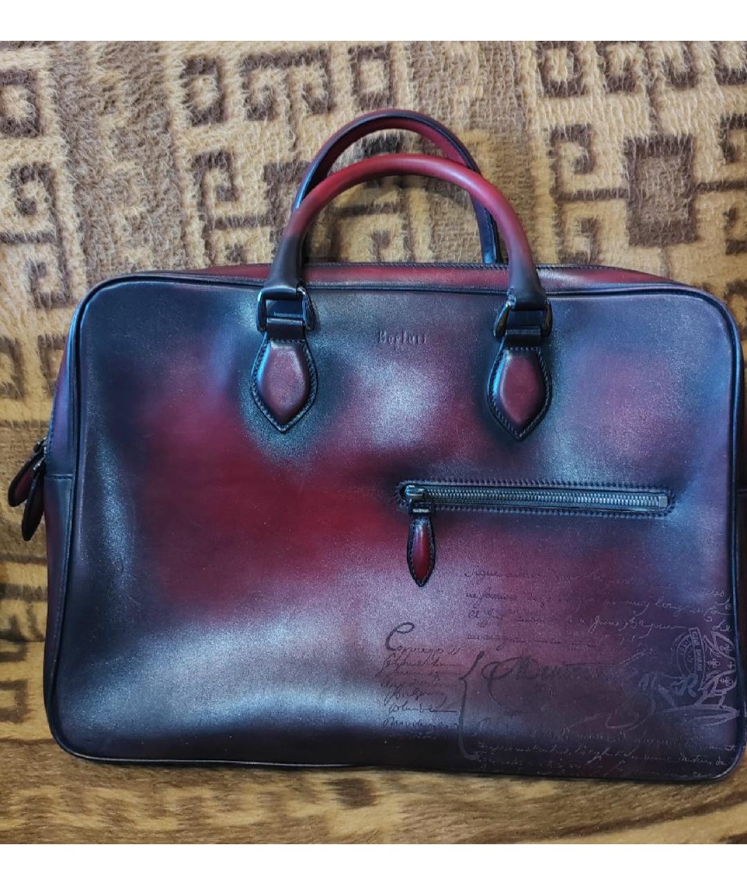 BERLUTI Бордовый кожаный портфель, фото 2
