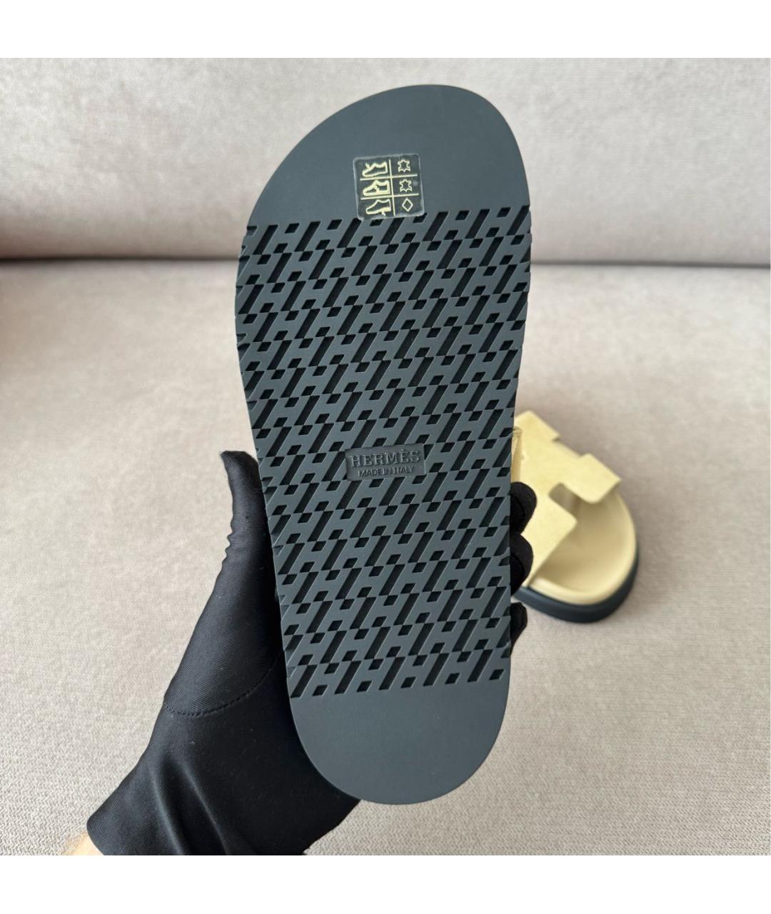 HERMES Бежевые замшевые шлепанцы, фото 4