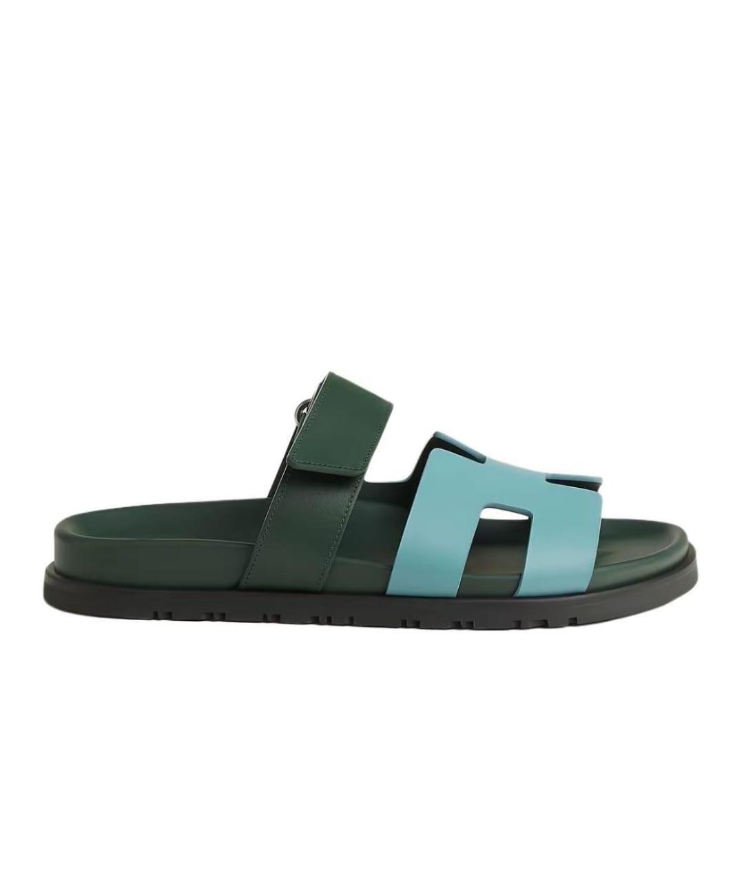 HERMES Зеленые кожаные шлепанцы, фото 7