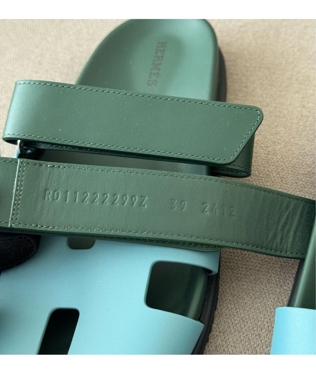 HERMES Зеленые кожаные шлепанцы, фото 4