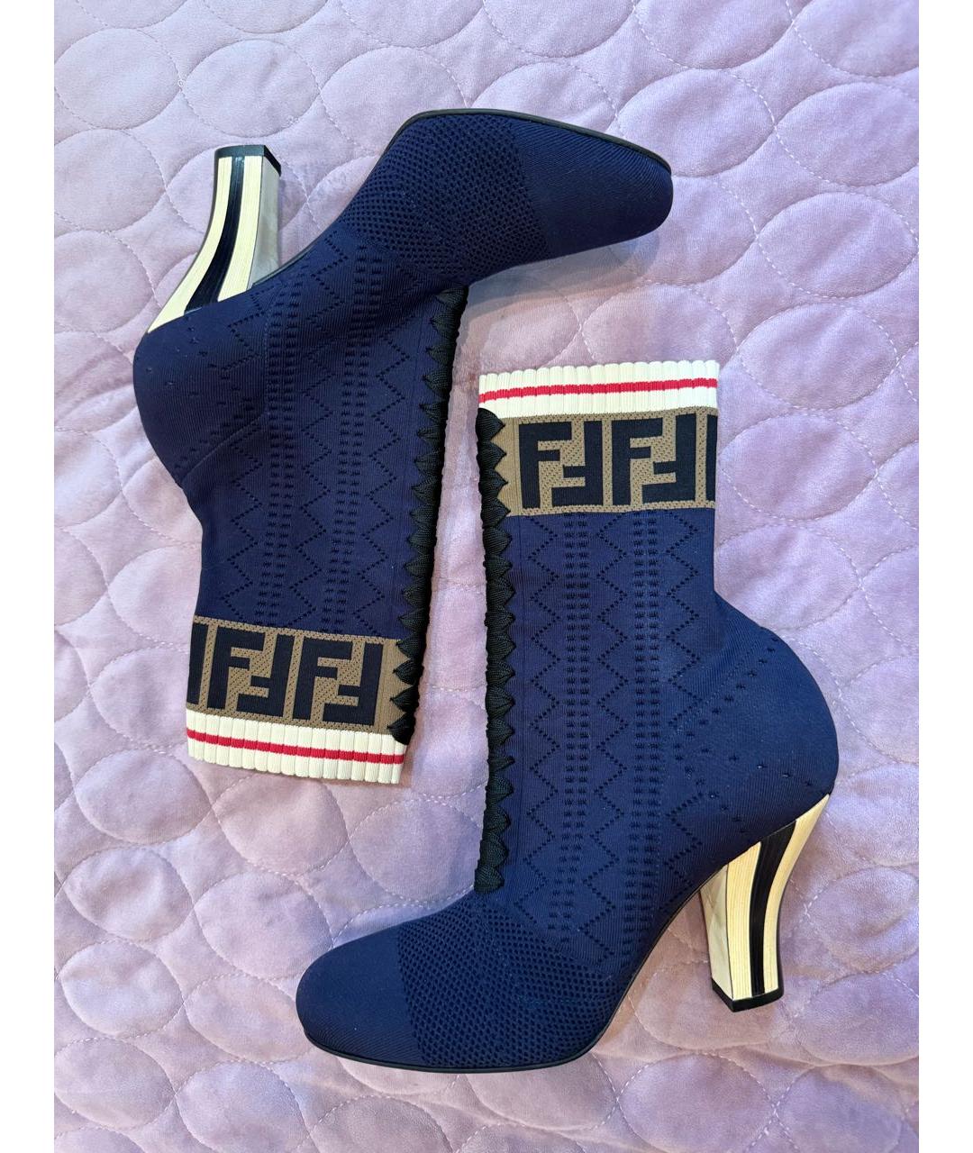 FENDI Темно-синие текстильные ботильоны, фото 6