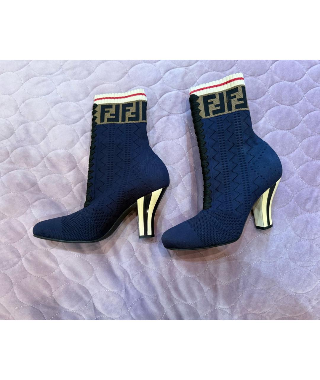 FENDI Темно-синие текстильные ботильоны, фото 7