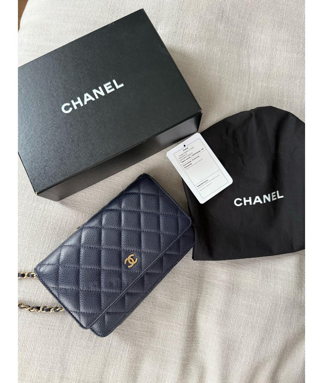 CHANEL Темно-синяя кожаная сумка через плечо, фото 5