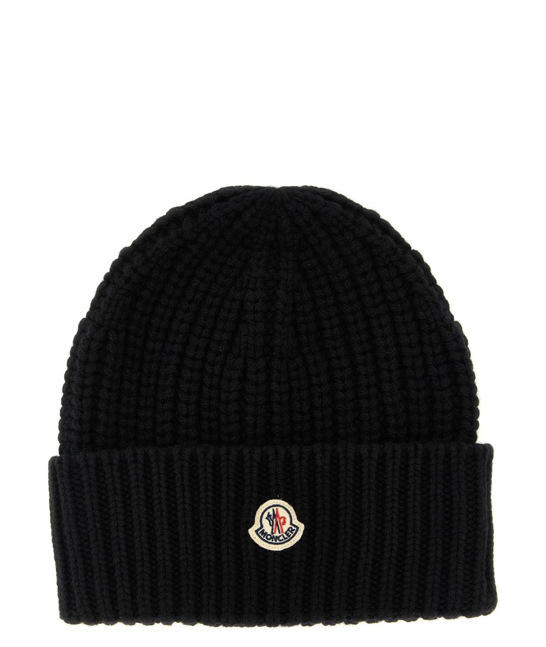 MONCLER Черная шерстяная шапка, фото 1