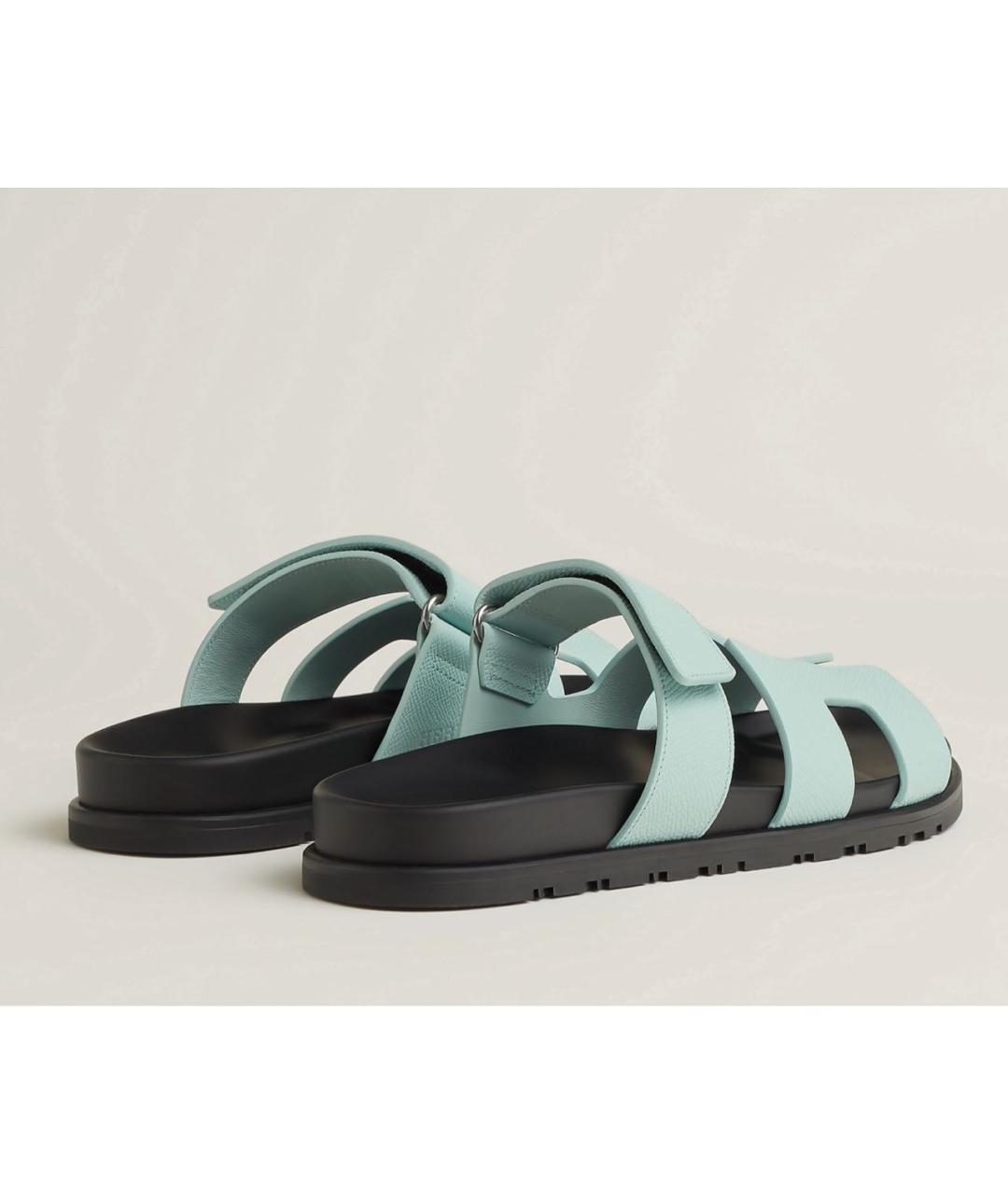 HERMES Бирюзовые кожаные шлепанцы, фото 3