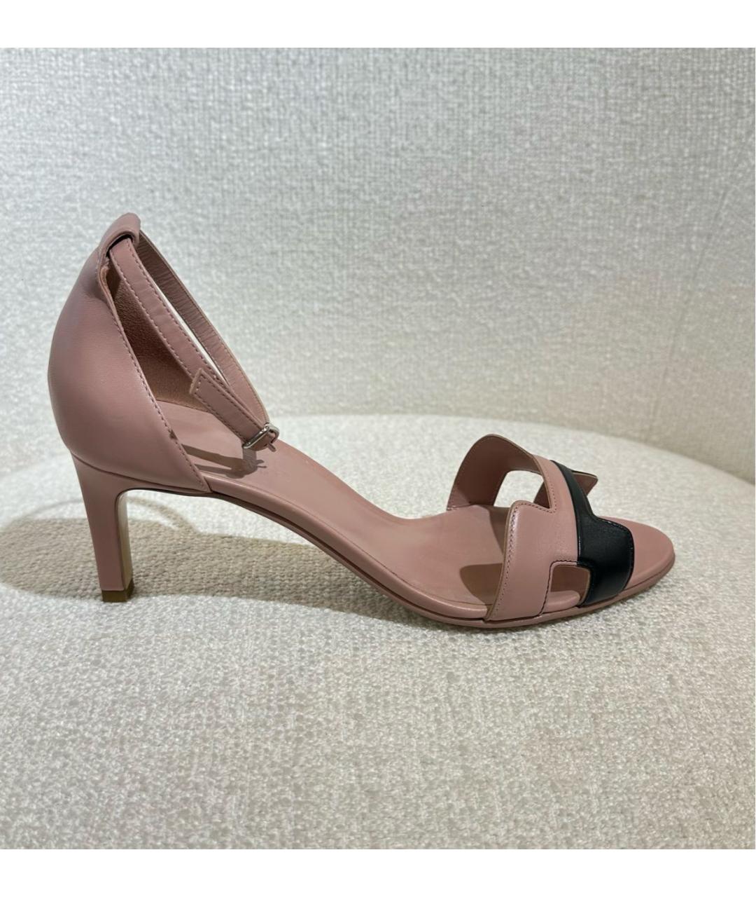 HERMES Розовые кожаные босоножки, фото 6