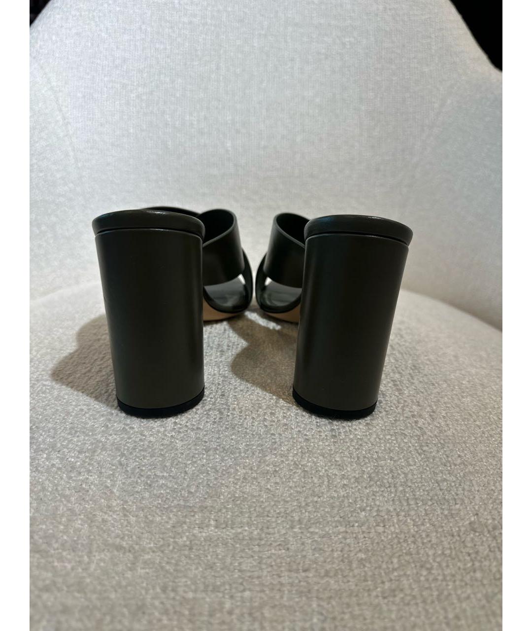 SAINT LAURENT Хаки кожаные мюли, фото 4