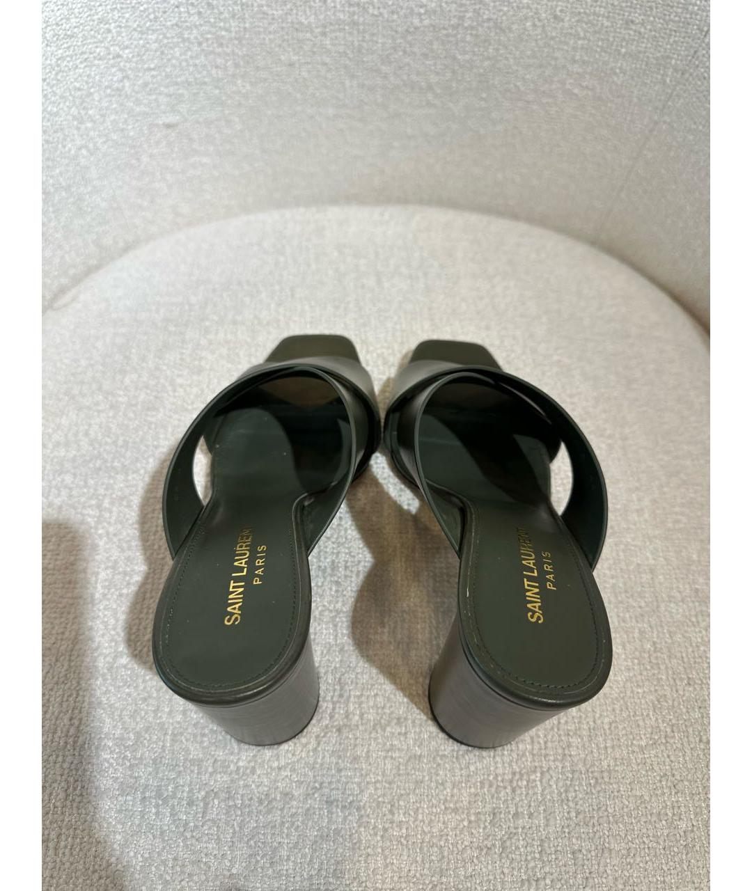 SAINT LAURENT Хаки кожаные мюли, фото 3