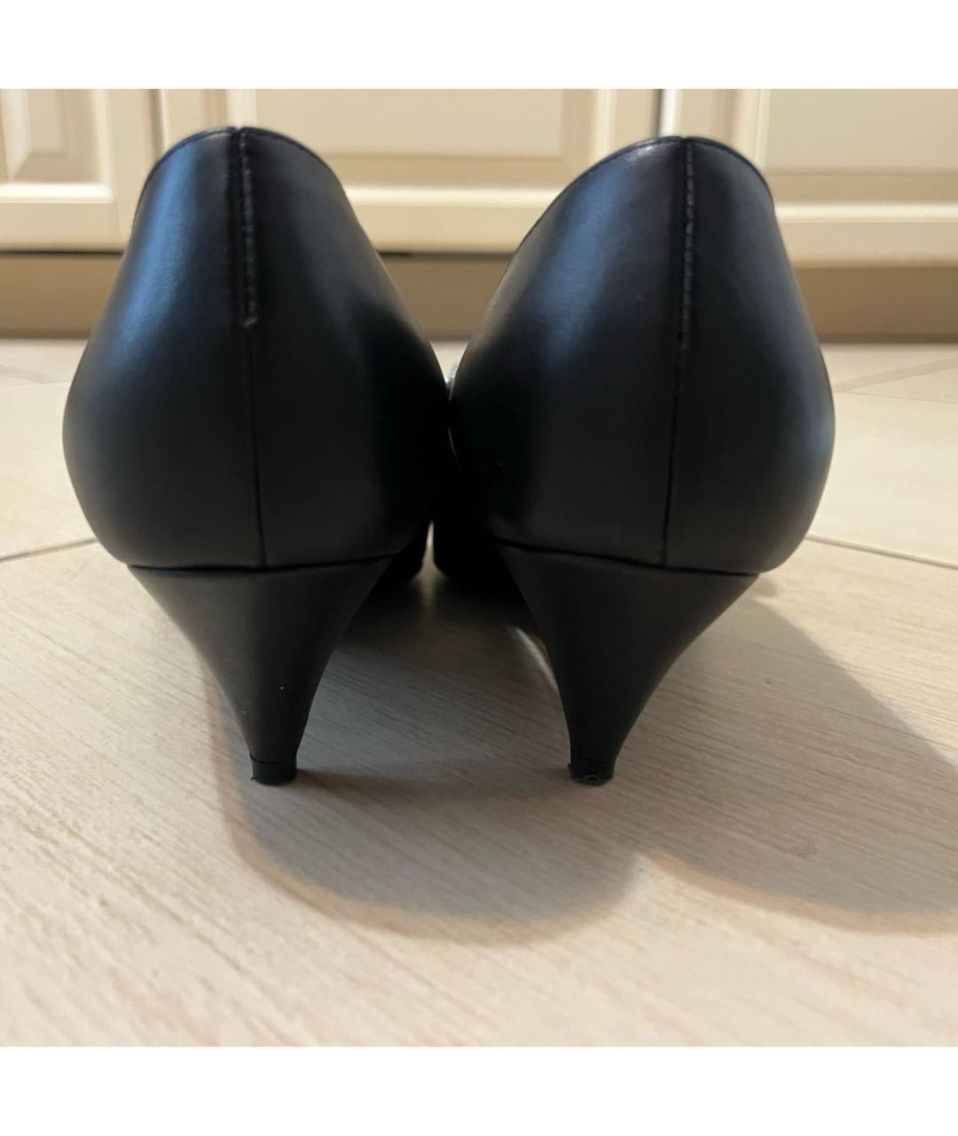 SAINT LAURENT Черные кожаные лодочки на низком каблуке, фото 4