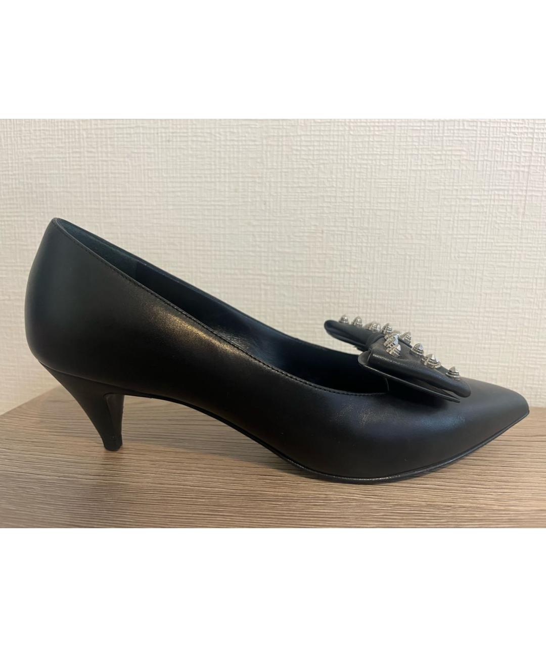 SAINT LAURENT Черные кожаные лодочки на низком каблуке, фото 6