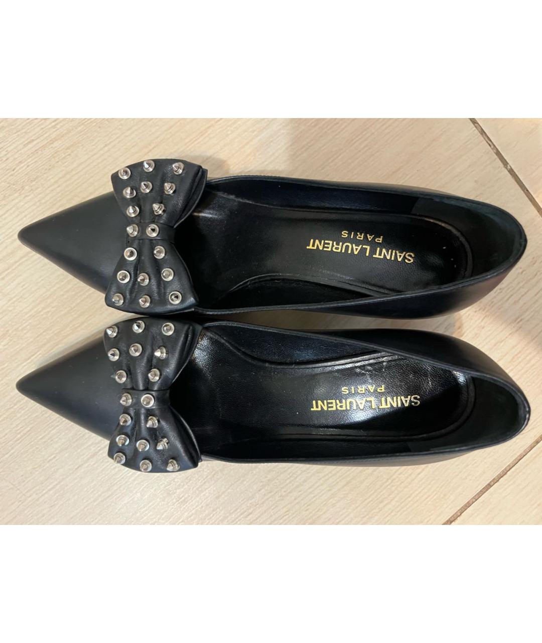 SAINT LAURENT Черные кожаные лодочки на низком каблуке, фото 3