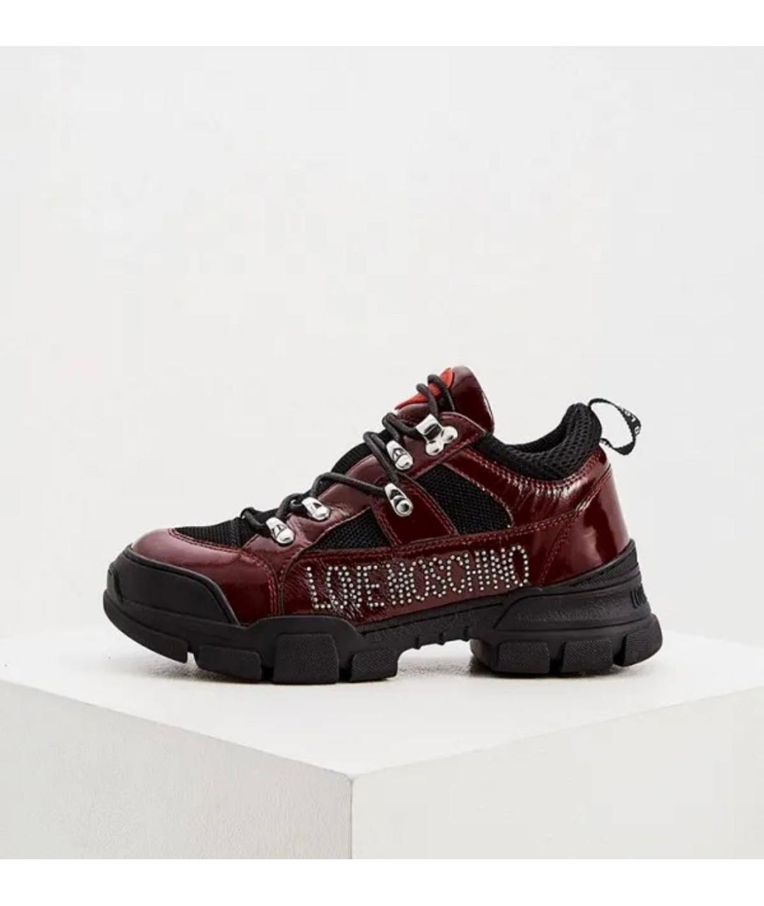 LOVE MOSCHINO Бордовые кроссовки из лакированной кожи, фото 9