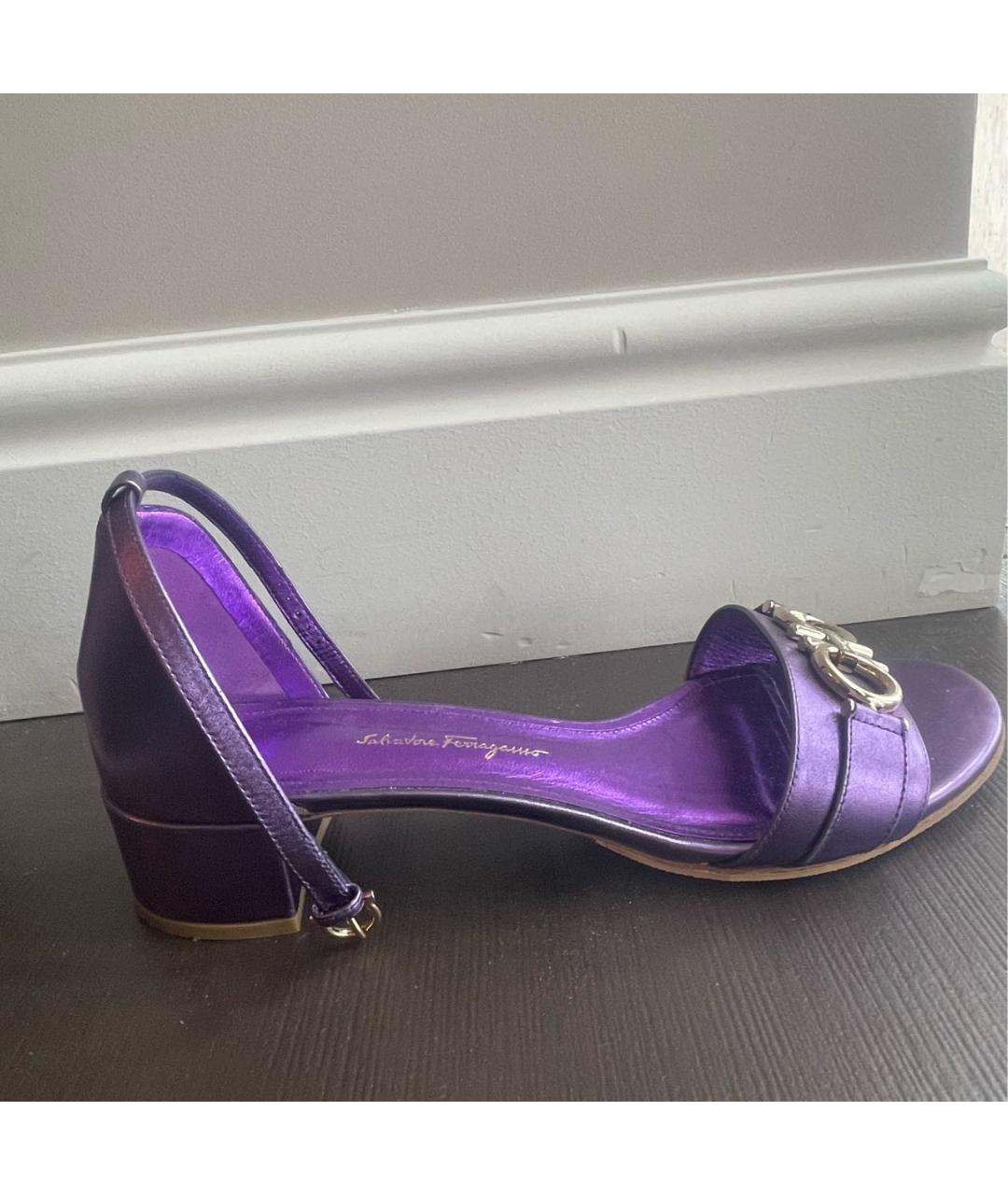 FERRAGAMO Фиолетовые кожаные босоножки, фото 5