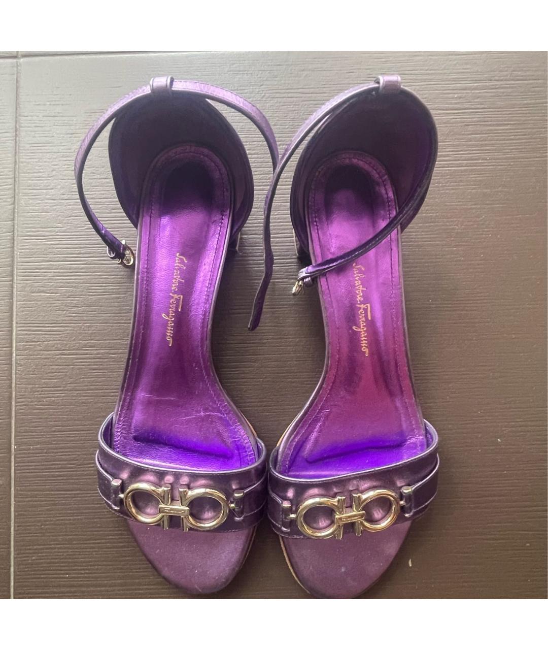 FERRAGAMO Фиолетовые кожаные босоножки, фото 2