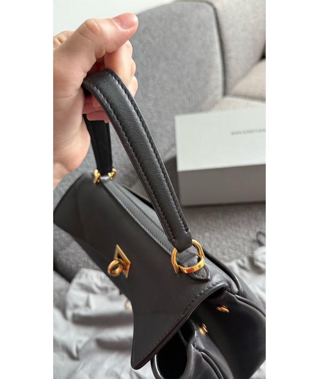 BALENCIAGA Антрацитовая кожаная сумка с короткими ручками, фото 3