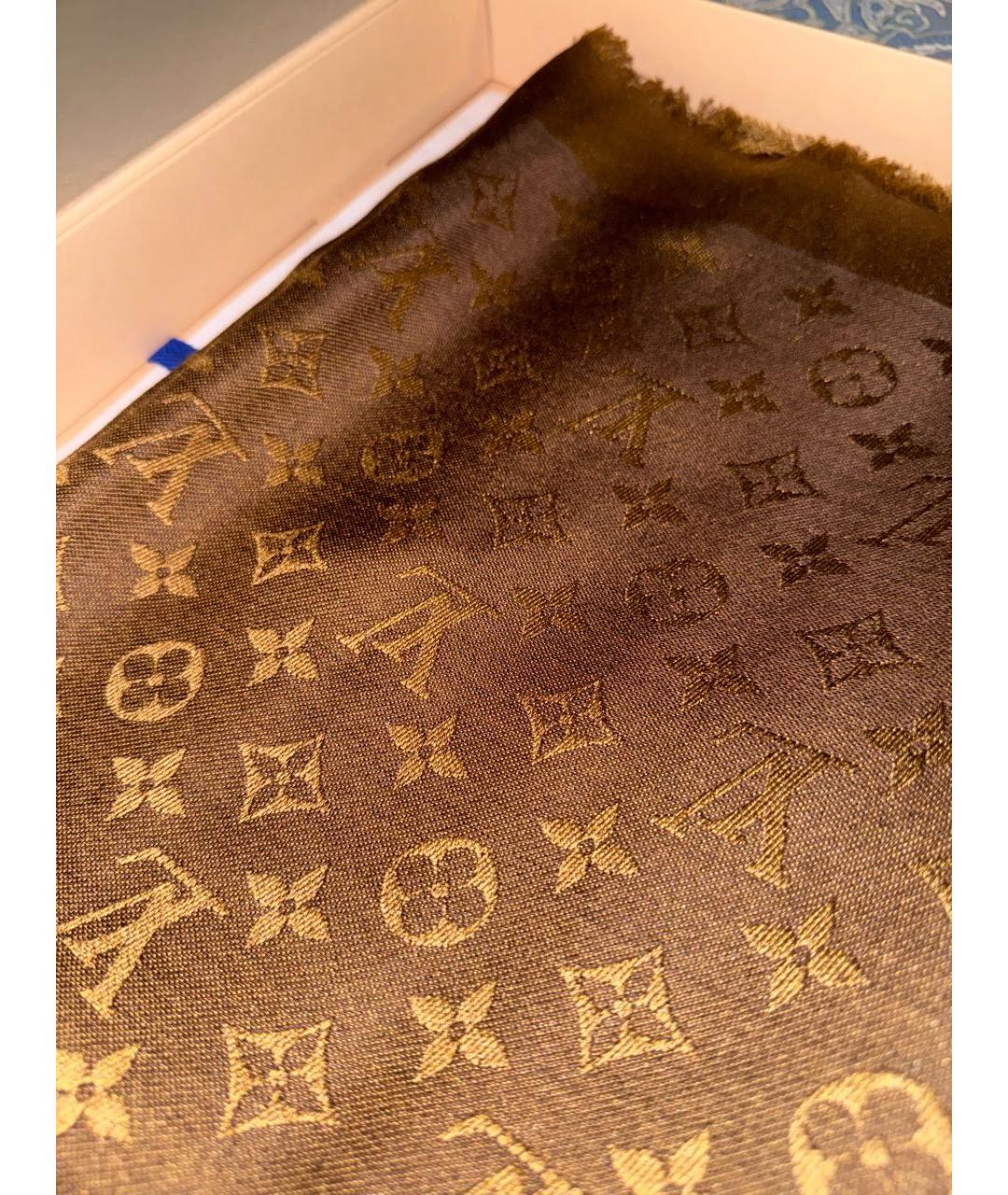 LOUIS VUITTON Коричневый шелковый платок, фото 5