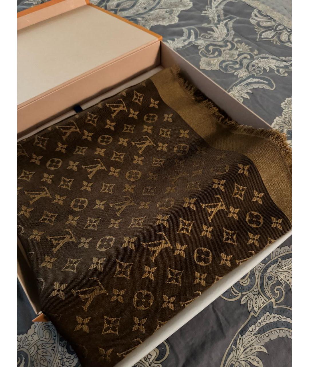 LOUIS VUITTON Коричневый шелковый платок, фото 7
