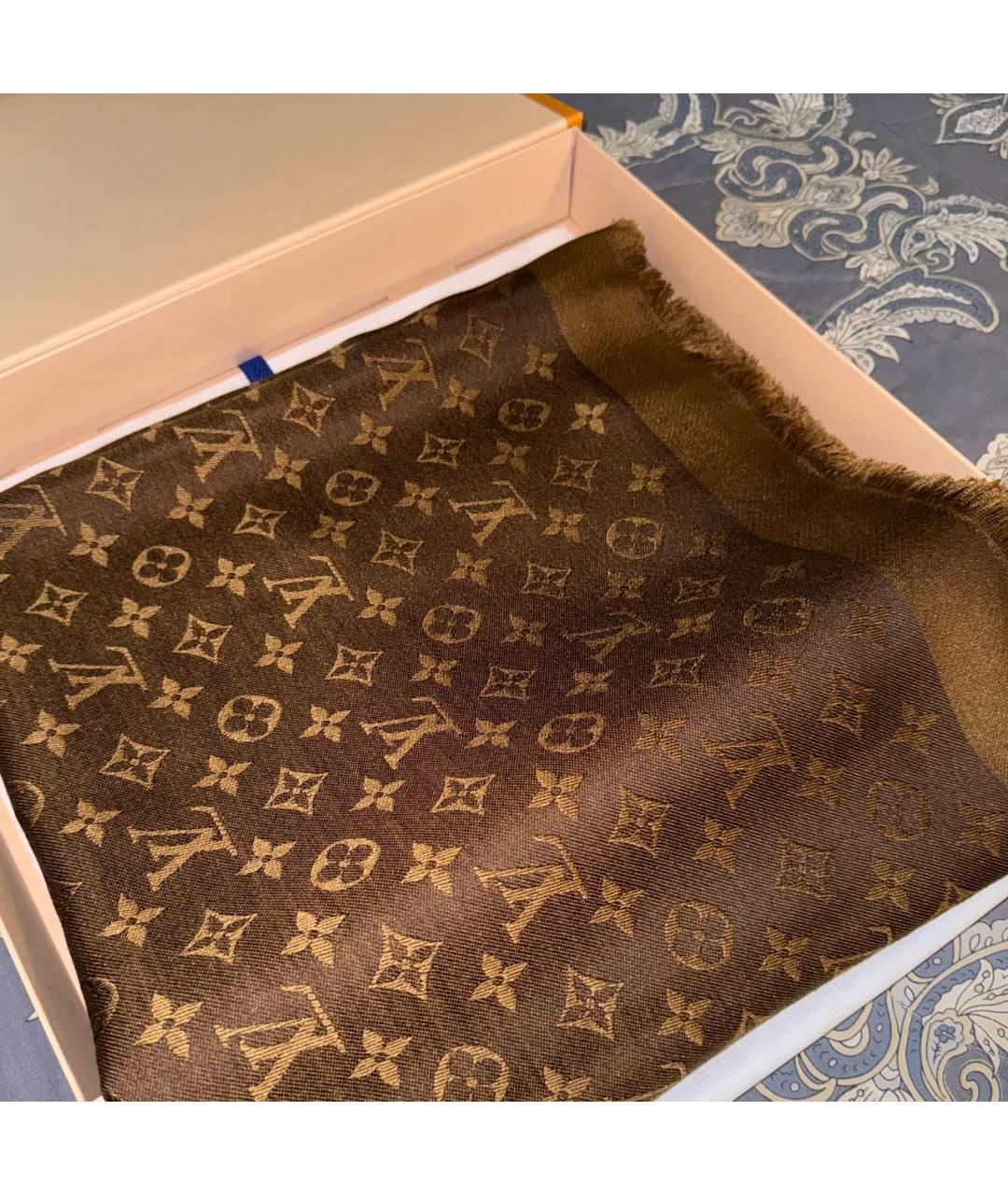 LOUIS VUITTON Коричневый шелковый платок, фото 2