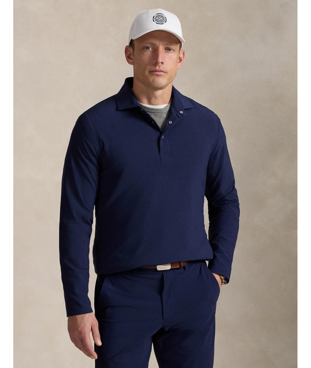 POLO RALPH LAUREN Темно-синее поло с длинным рукавом, фото 2