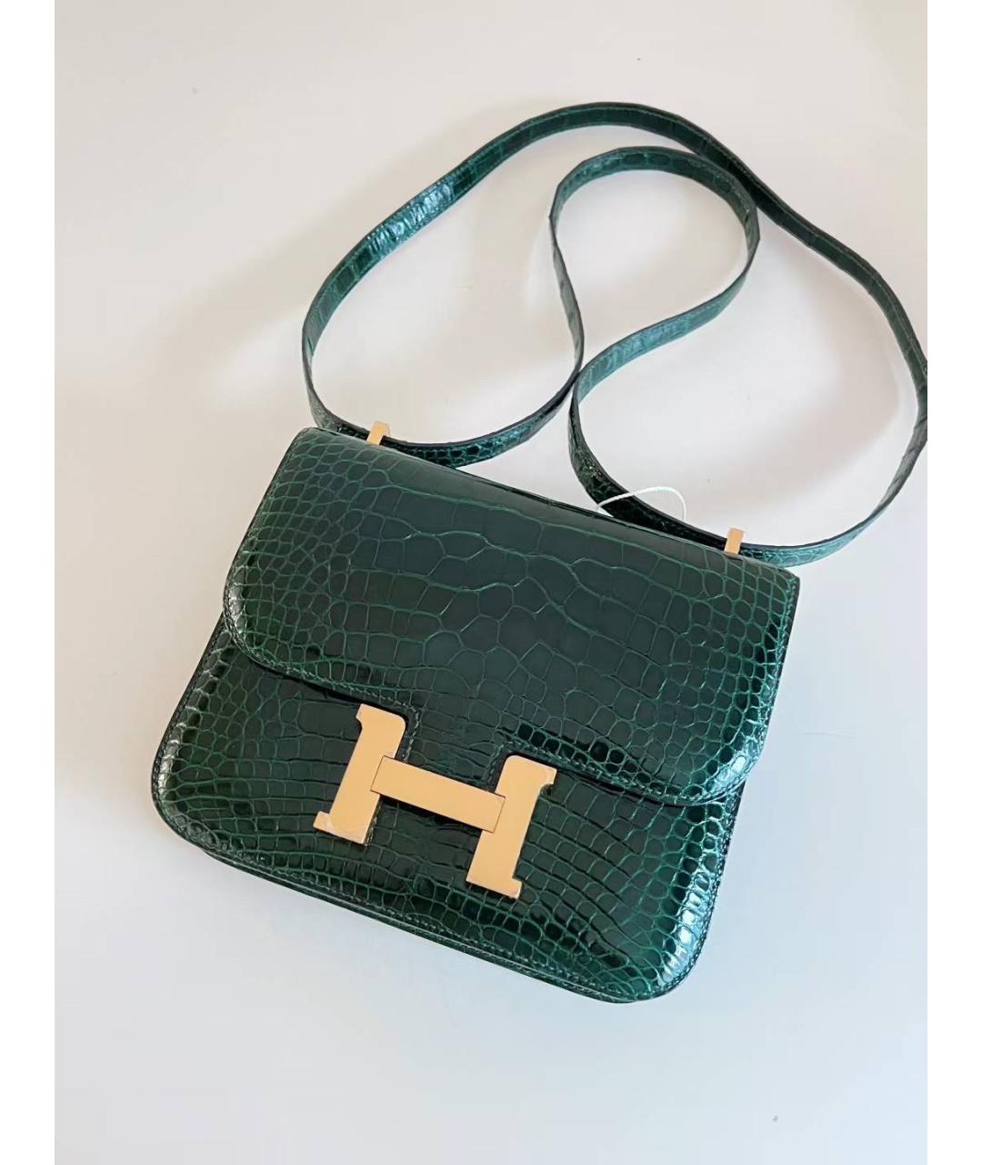 HERMES Зеленая сумка через плечо из лакированной кожи, фото 3