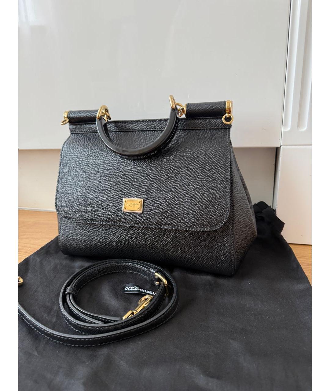 DOLCE&GABBANA Черная кожаная сумка с короткими ручками, фото 7