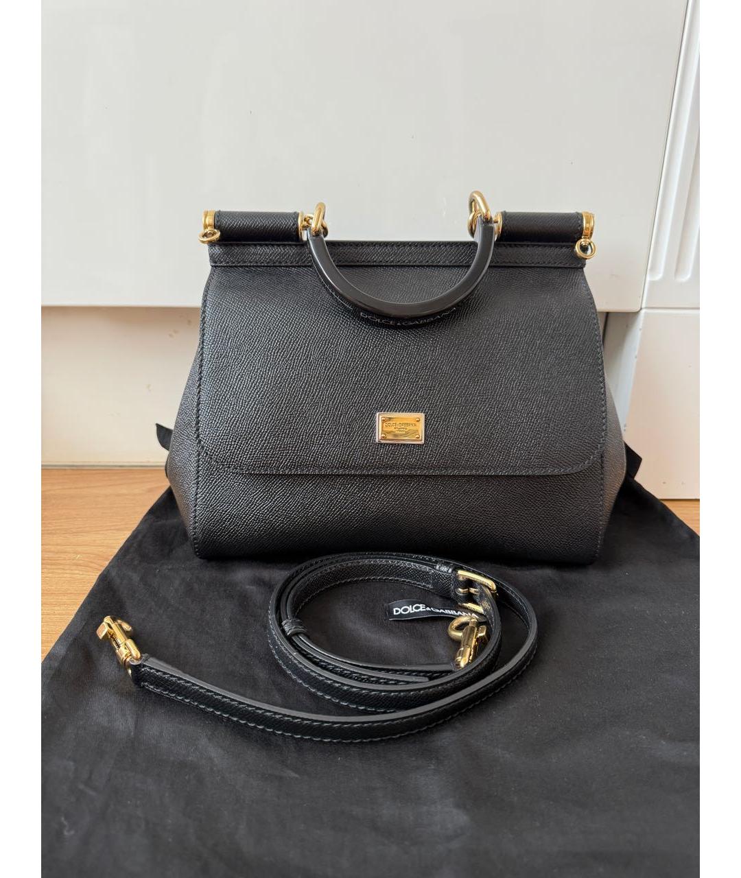 DOLCE&GABBANA Черная кожаная сумка с короткими ручками, фото 8