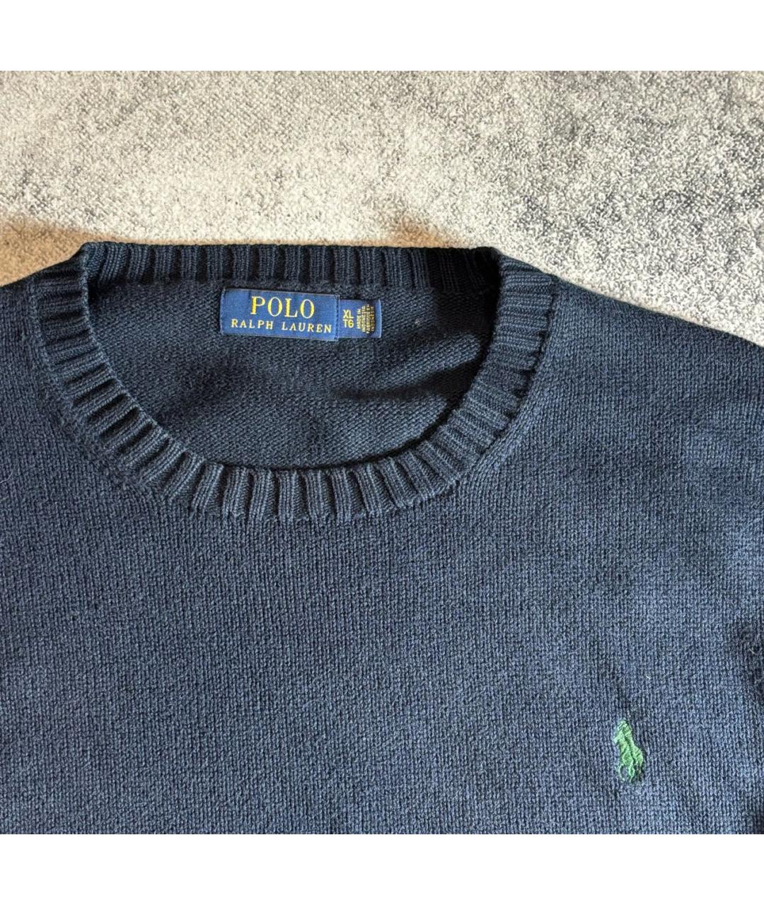 POLO RALPH LAUREN Темно-синий хлопко-эластановый джемпер / свитер, фото 2